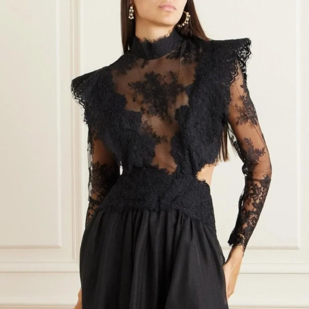 NWOT Authentic ZIMMERMANN Sensory lace linen and silk midi dress Size 1 Black - Picture 3 of 16